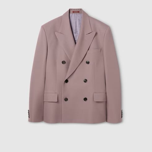 Double-breasted tecno wool jacket in mauve